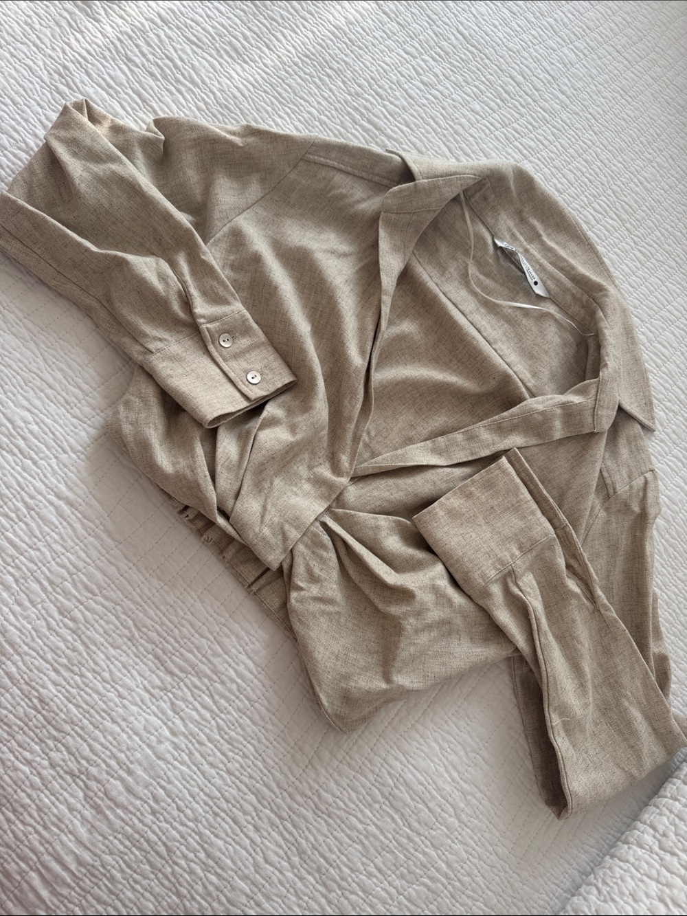Zara Beige Linen Wrap Blouse
